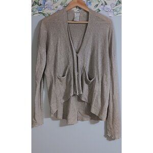 Melys 3 Tan Italy Linen Knit Boho Cottage Nautical Lightweight Lagenlook Cardiga